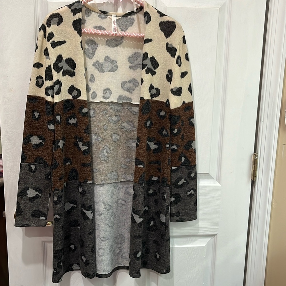 Red Lolly colorblock leopard cardigan